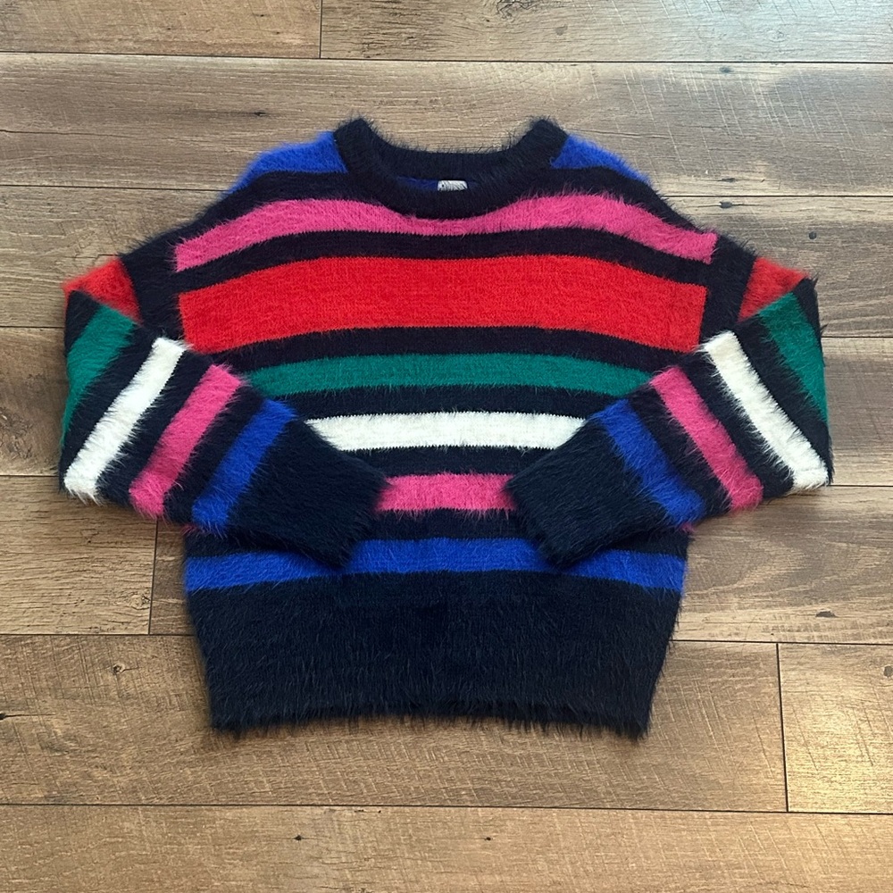 A New Day Red, Pink, Green, Blue Striped Sweater